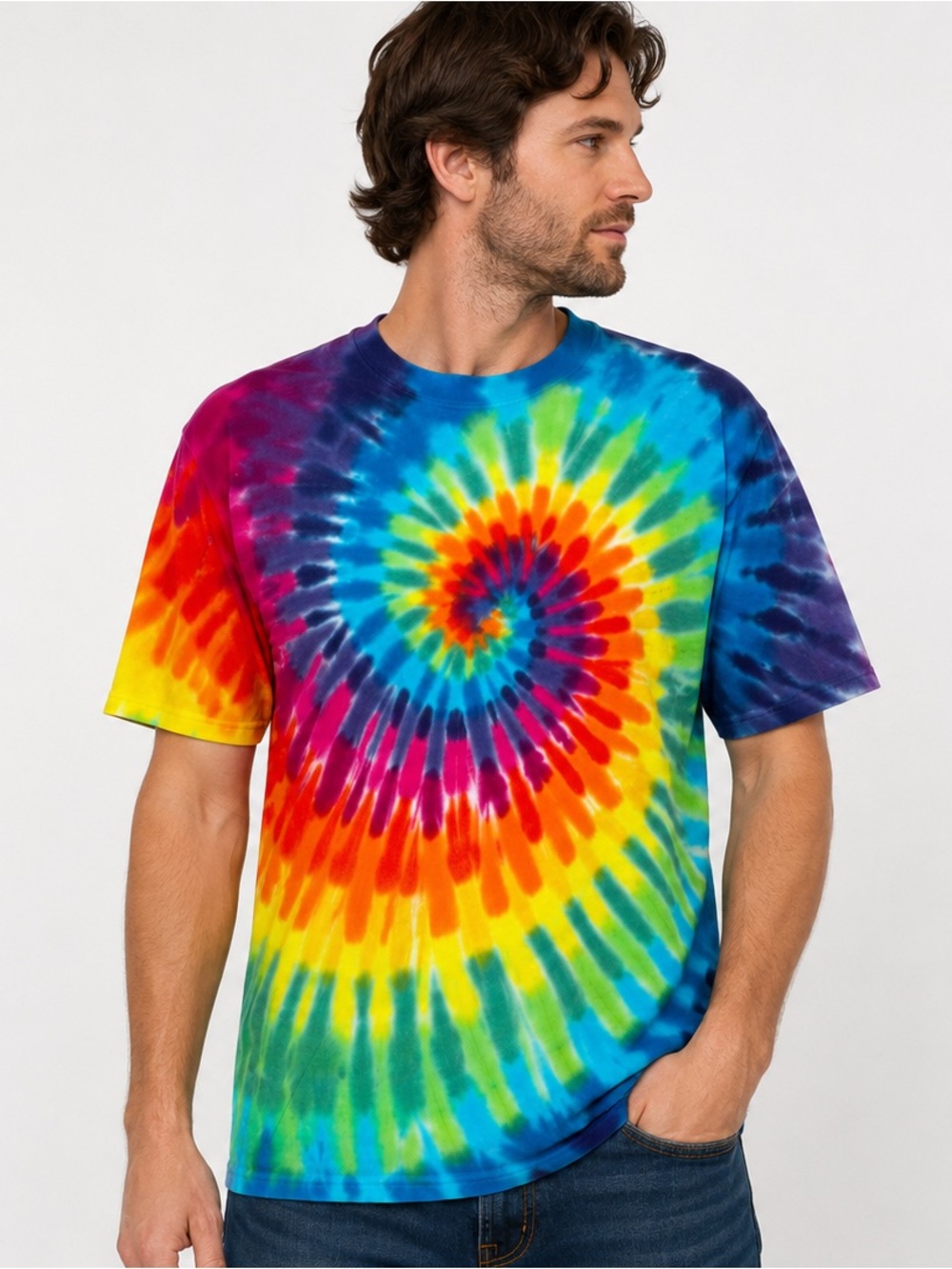 Sundog Productions Rainbow Swirl Tie-Dye T-Shirt Anvil Adult Unisex Size Large
